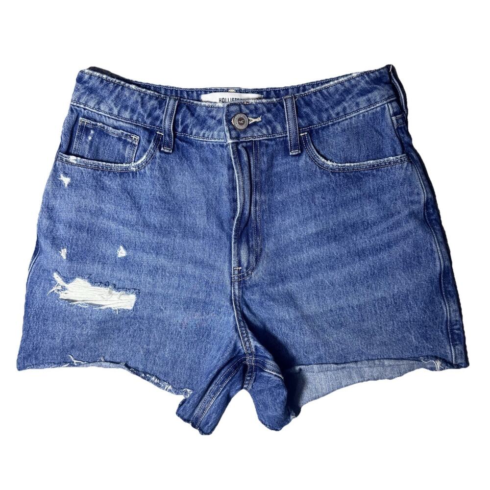 Hollister Ultra High Rise 90's Shorts Denim Medium Wash 28 Distressed
